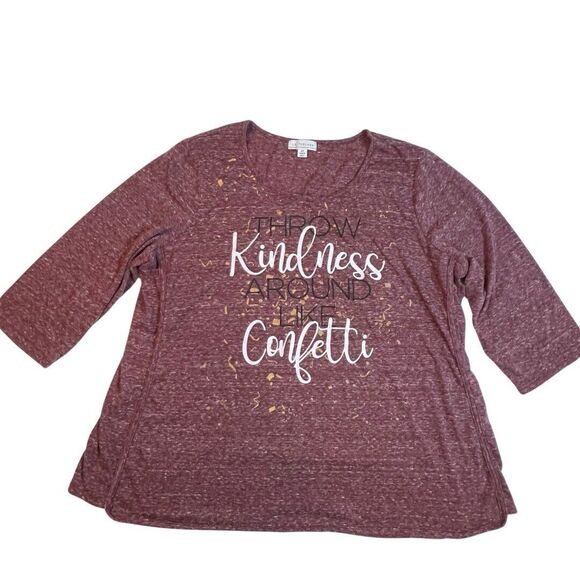 LA Threads Top Womens 2X  Burgundy Basic Blouse Preppy Graphic Casual Knit Top - Picture 1 of 9